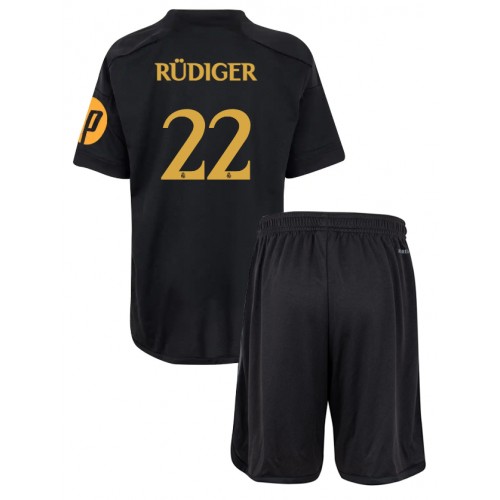 Dres Real Madrid Antonio Rudiger #22 Rezervni za djecu 2023-24 Kratak Rukav (+ kratke hlače)